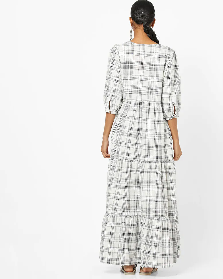 White Cotton Embroidered Gown Dress
