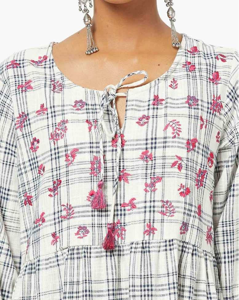 White Cotton Embroidered Gown Dress