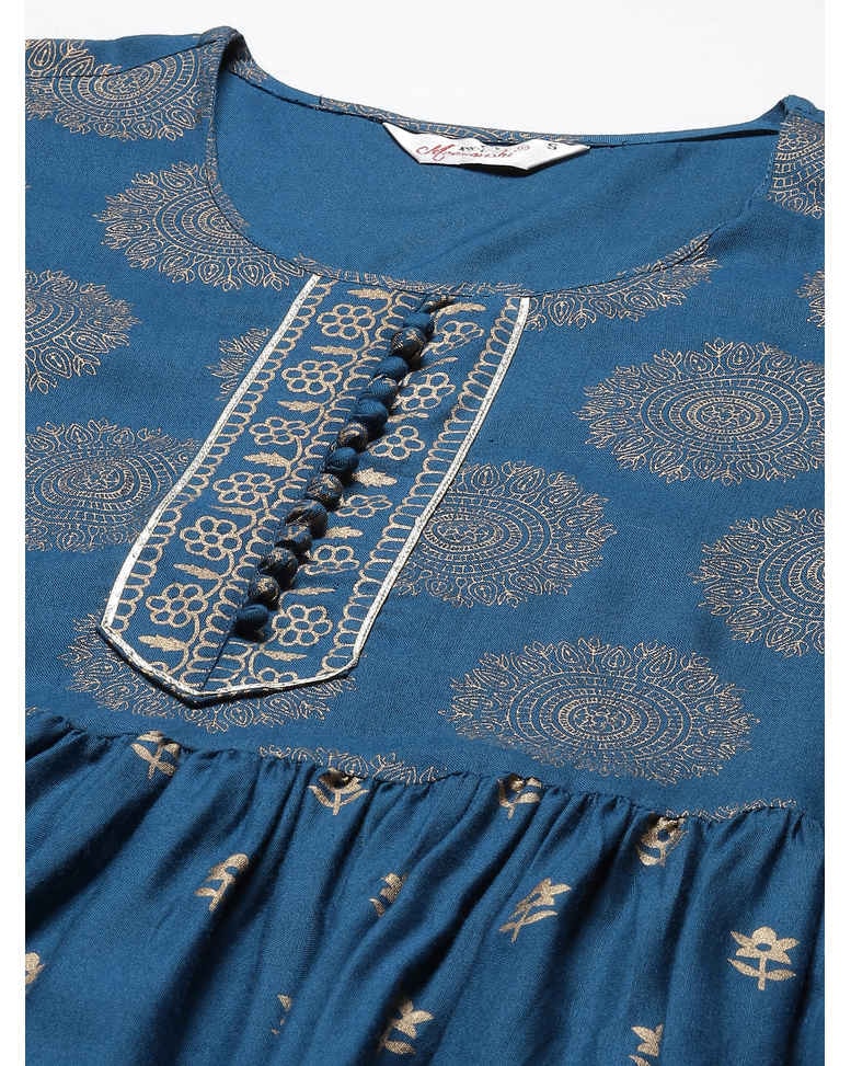 Blue Rayon Printed Dress