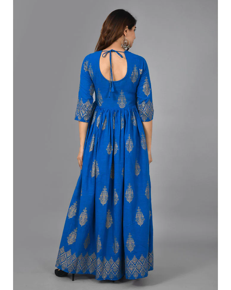 Blue Rayon Foil Print Anarkali Kurta
