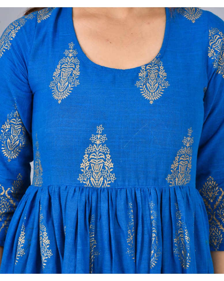 Blue Rayon Foil Print Anarkali Kurta