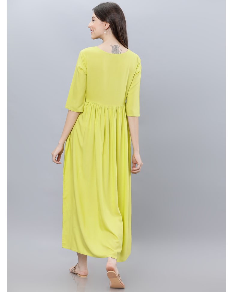 Lime Viscose Printed Fit And Flare Dress
