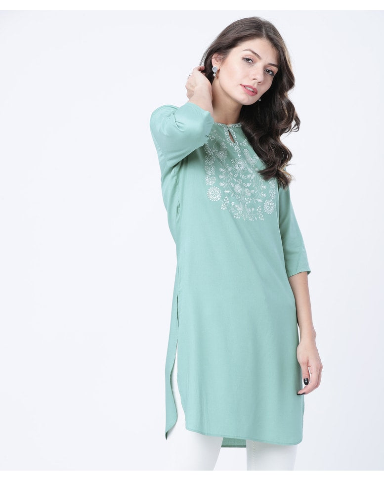 Teal Viscose Printed Tunic