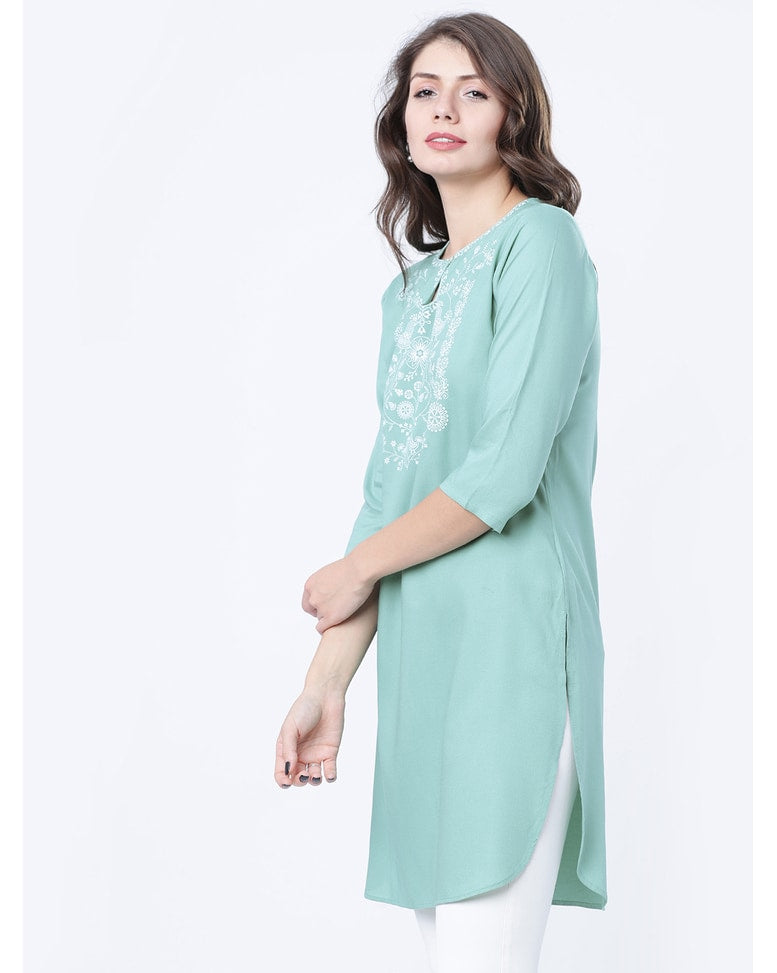 Teal Viscose Printed Tunic