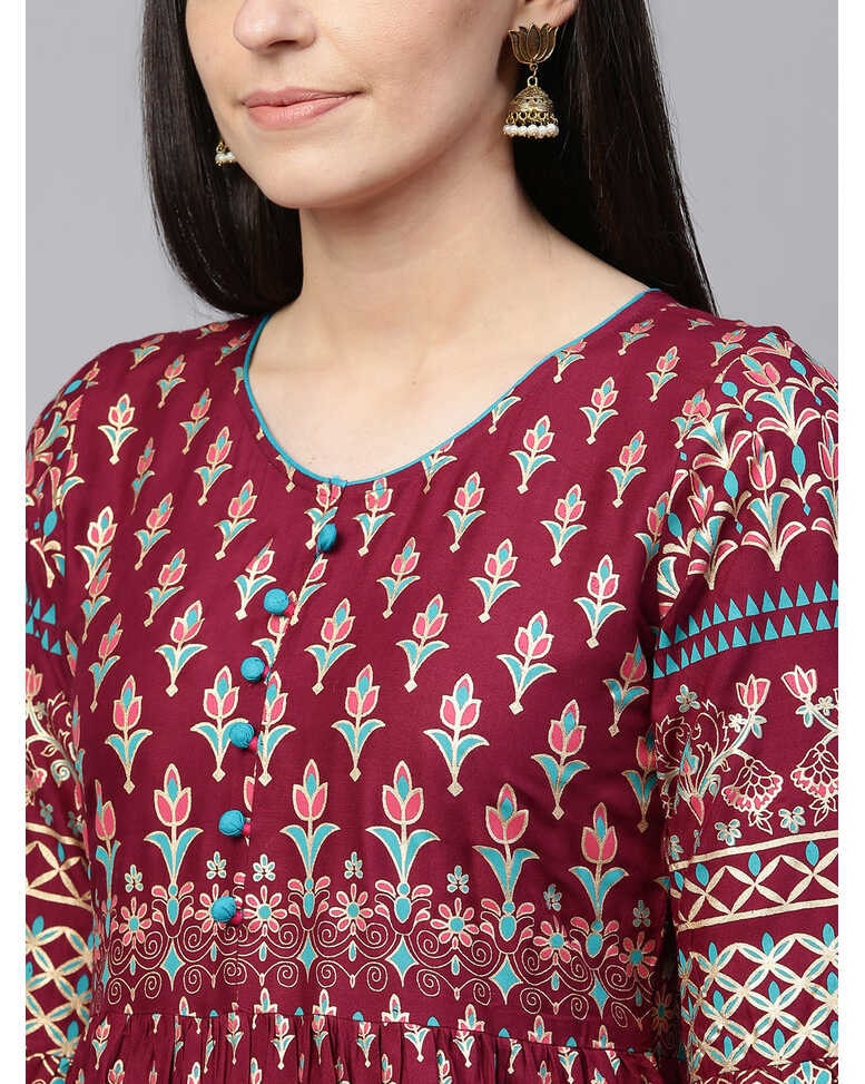Vine Rayon Printed A-line Dress