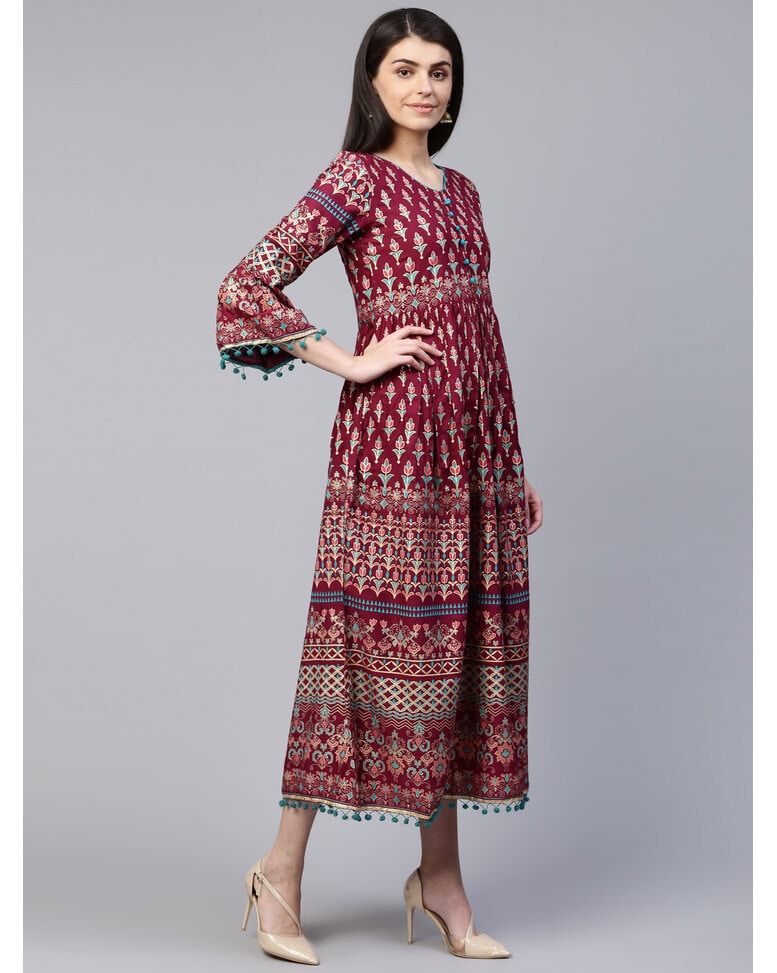 Vine Rayon Printed A-line Dress