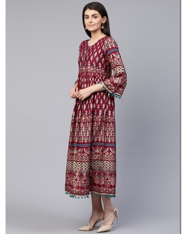 Vine Rayon Printed A-line Dress
