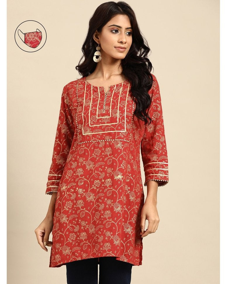 Rust Rayon Printed Kurti