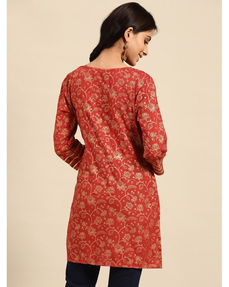Rust Rayon Printed Kurti