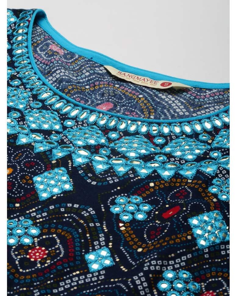 Navy Rayon Printed Gown Dress