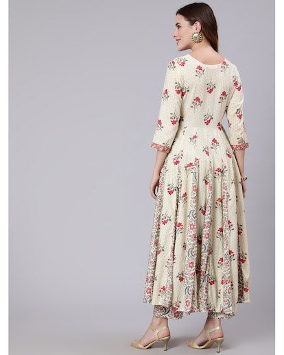 White Cotton Printed Ethnic Pants SuitSet