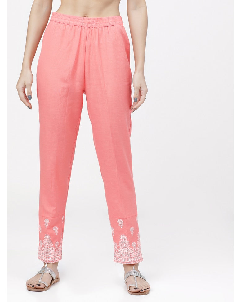 Pink Cotton Relaxed Fit Pants