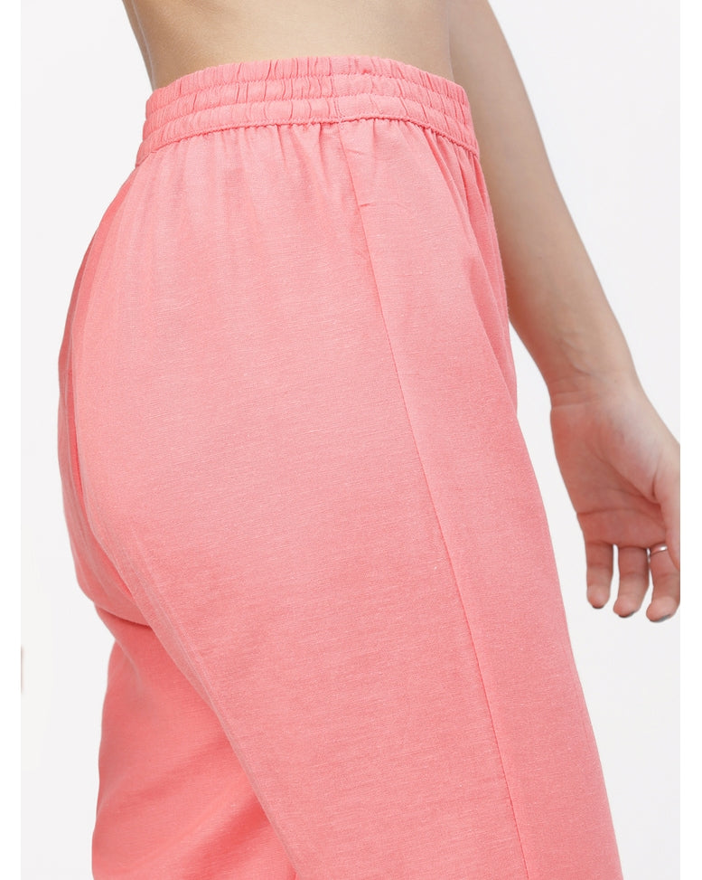 Pink Cotton Relaxed Fit Pants