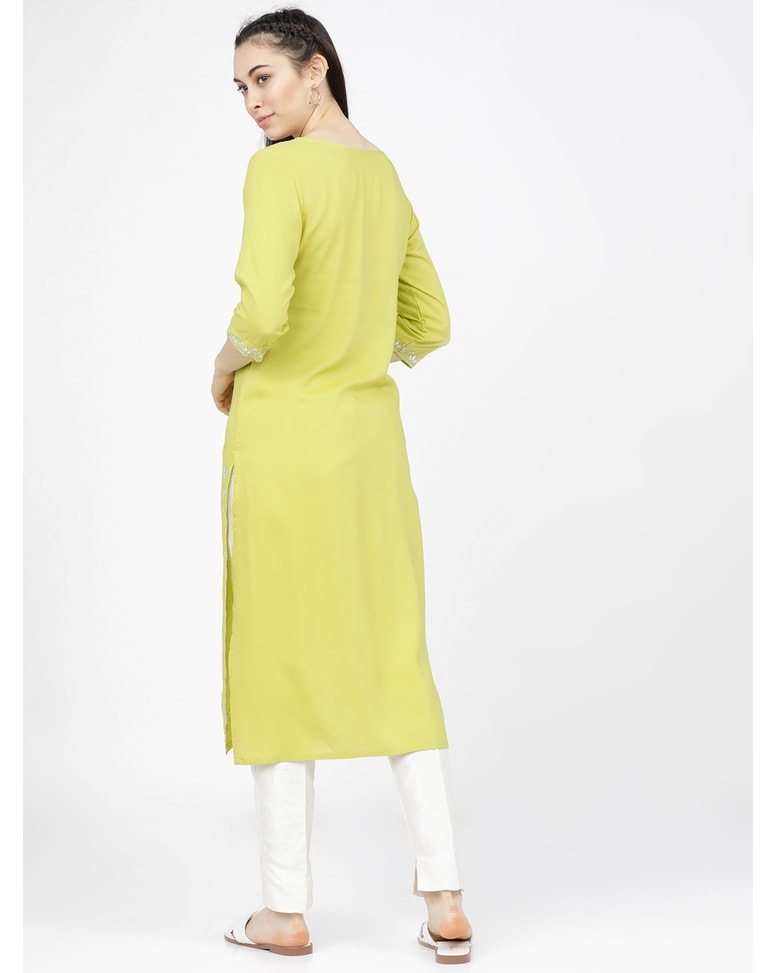 Green Viscose Printed Straight Kurta