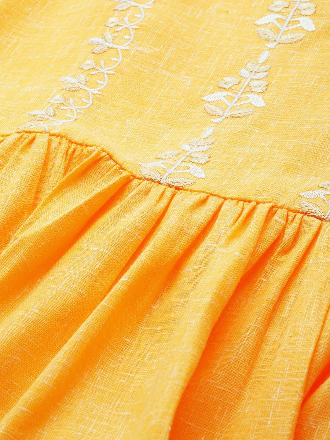 Women Yellow Solid Solid Keyhole Neck Cotton Fit and Flare Dress