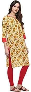 Yellow Printed Cotton Kurta