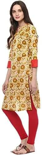 Yellow Printed Cotton Kurta