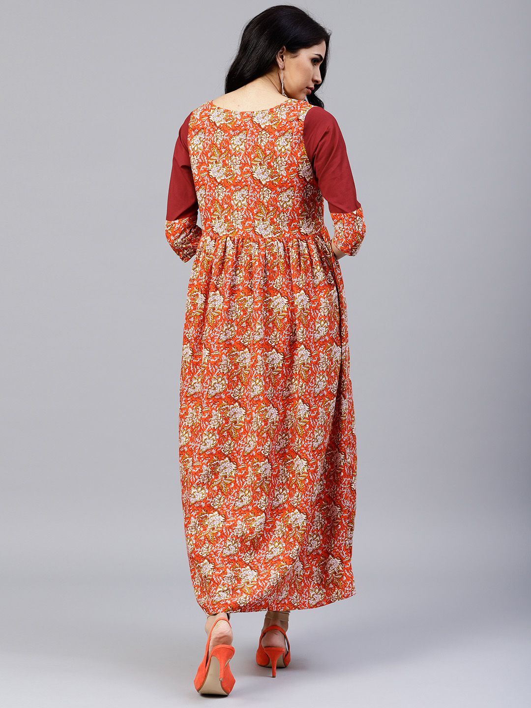 Women Orange Ethnic Motifs A-Line Maxi Dress