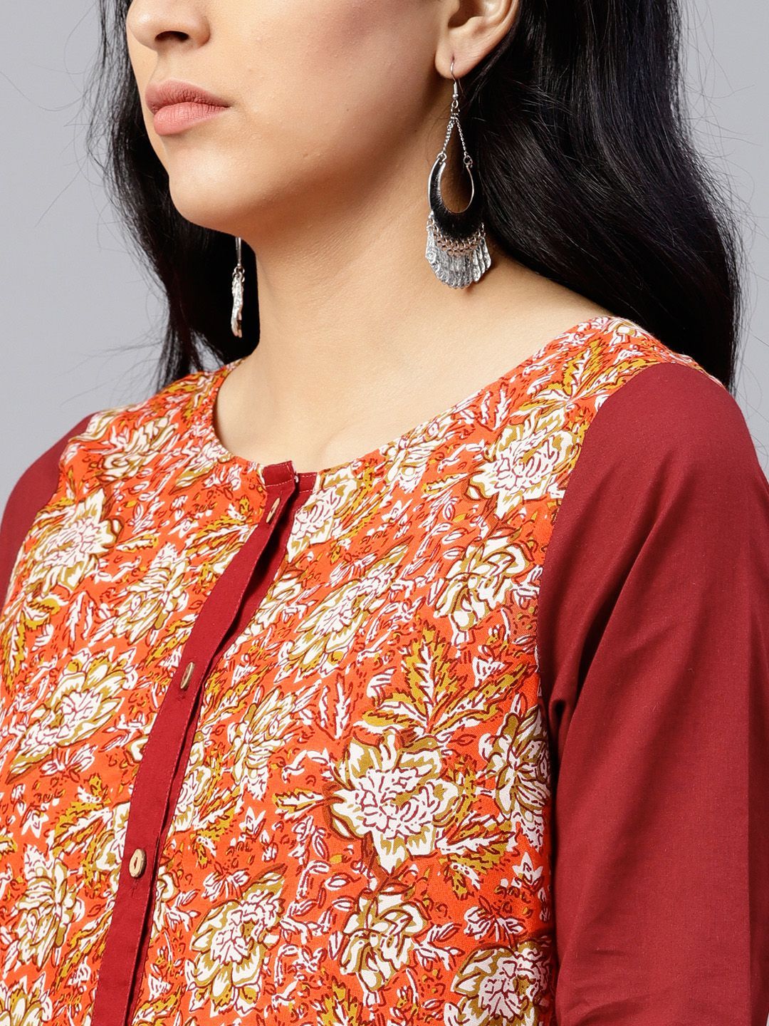 Women Orange Ethnic Motifs A-Line Maxi Dress