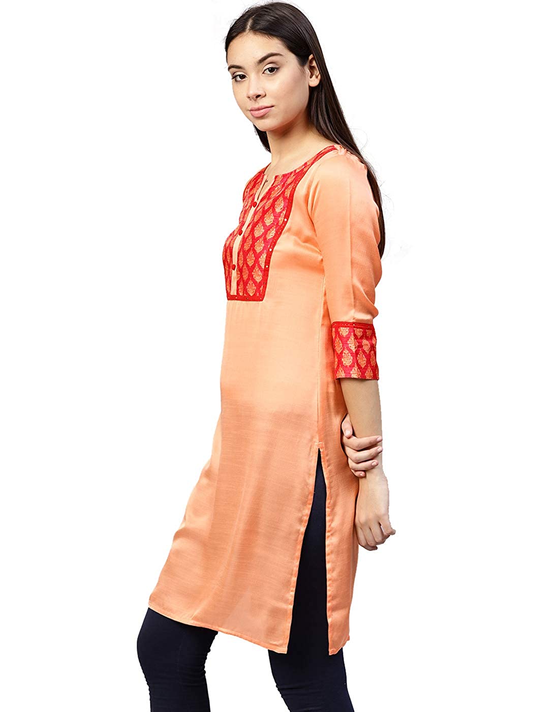 Women's Orange Satin Straight Kurta