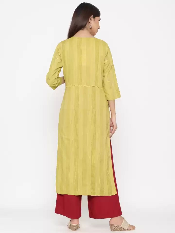 Green Embroidered Straight Blended Kurta