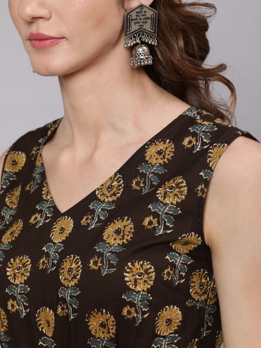 Olive & Grey Printed A-Line Dress
