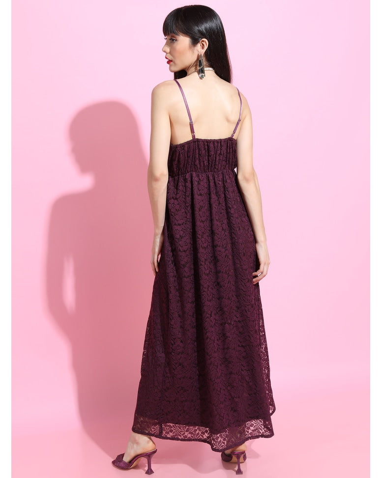 Vine Polyester Solid A-line Dress