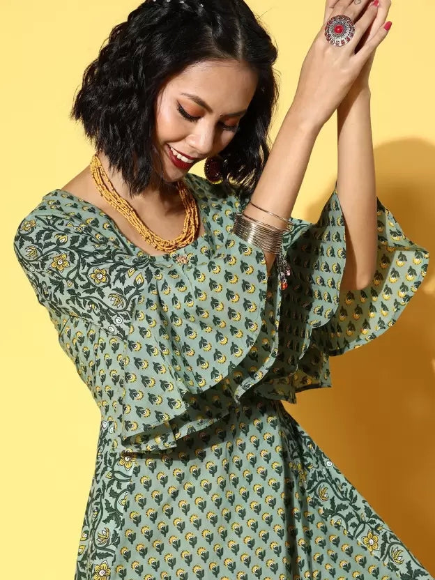 Women Fit and Flare Green Dress