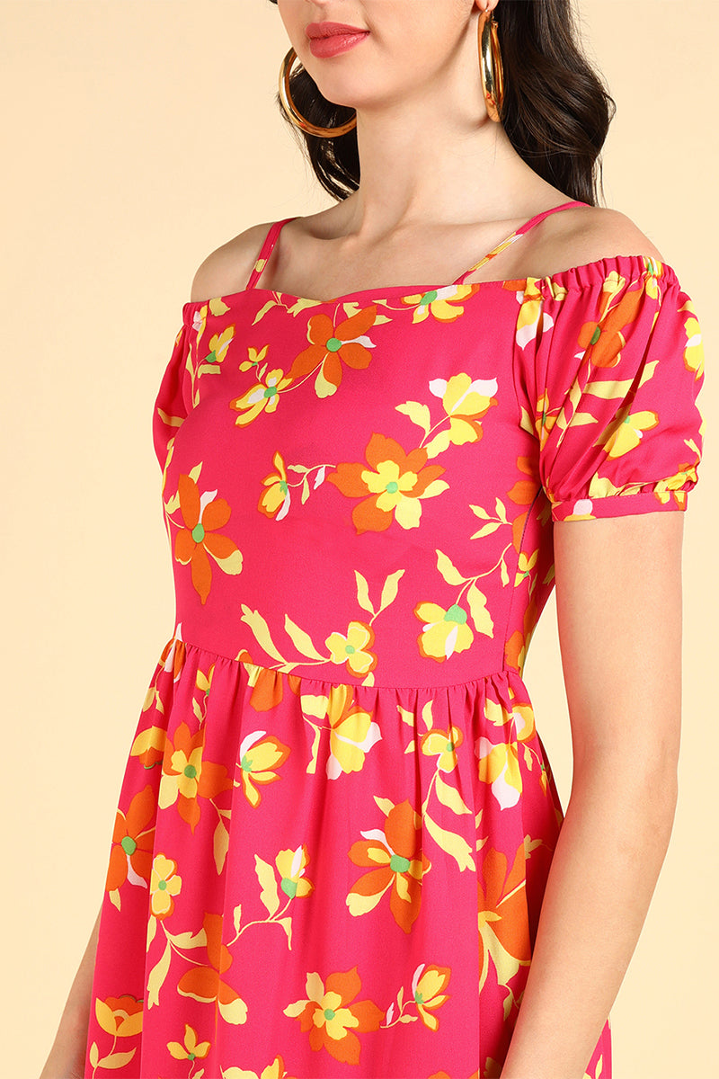 Women Pink Georgette Printed Dress