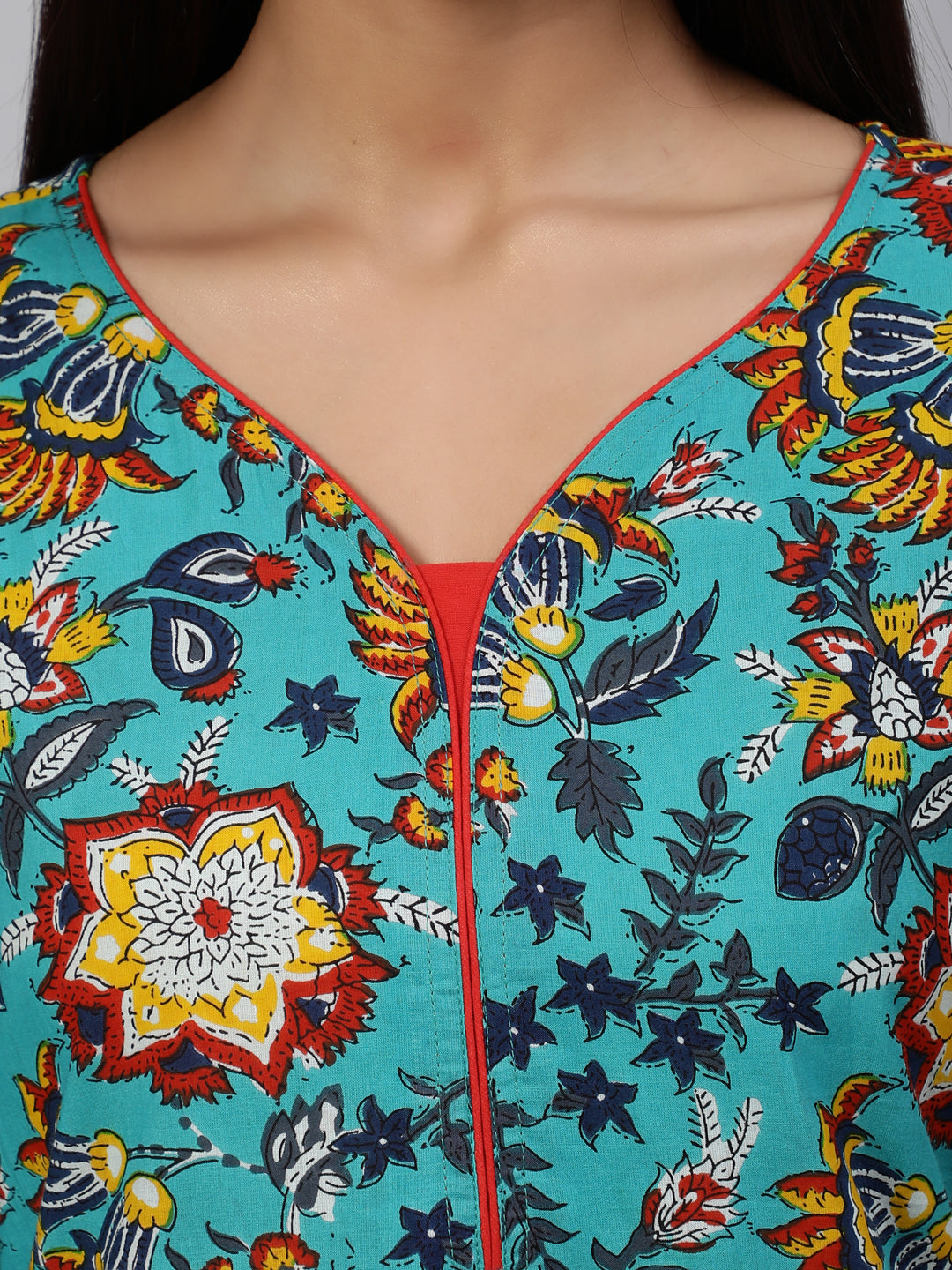 Blue & Yellow Floral Printed Straight Kurta With Ballon Palazzo