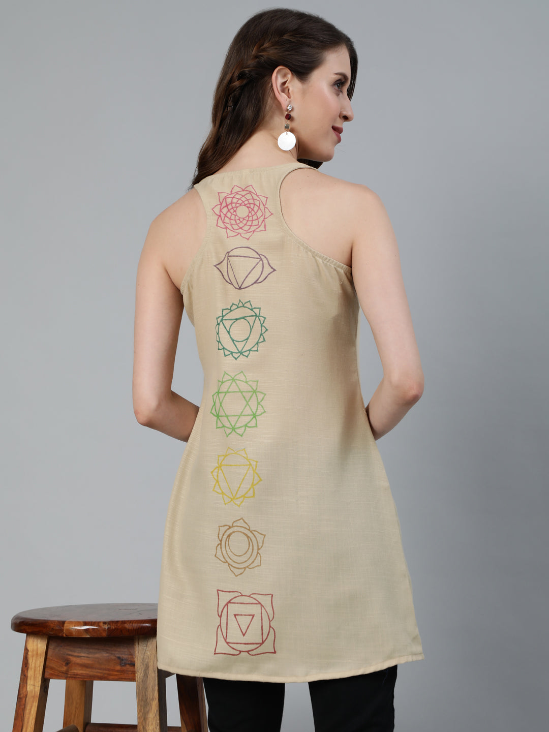 Beige Seven Chakras Block Printed Tunic