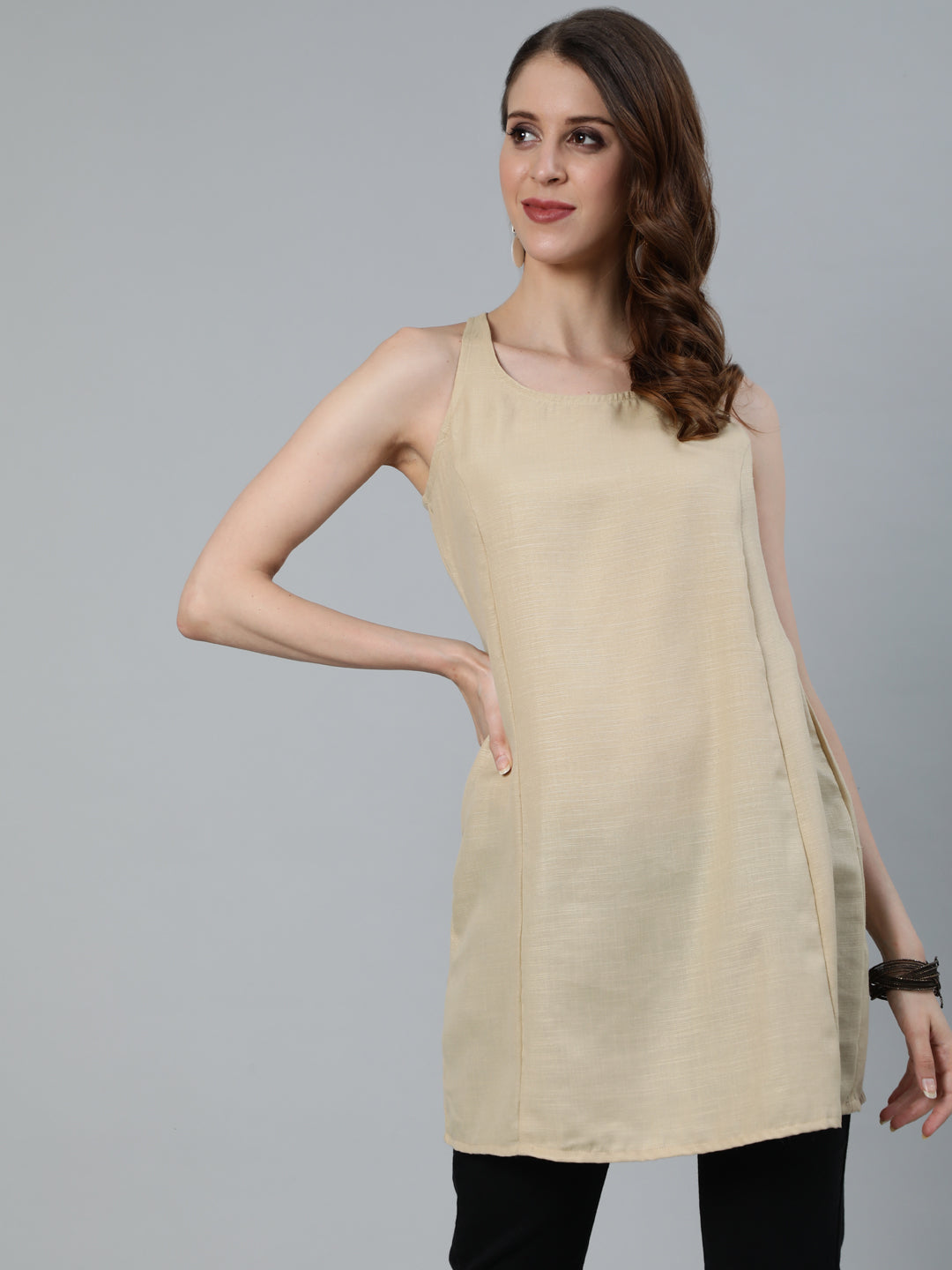 Beige Seven Chakras Block Printed Tunic
