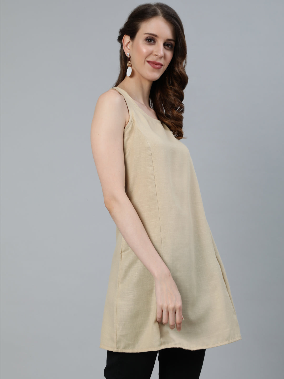 Beige Seven Chakras Block Printed Tunic