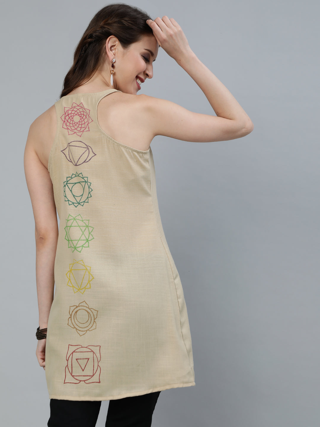 Beige Seven Chakras Block Printed Tunic