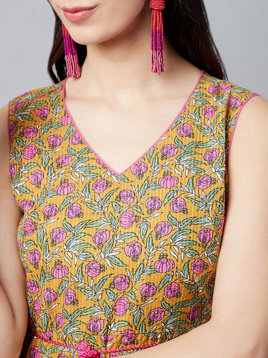 Mustard Floral Print Dress