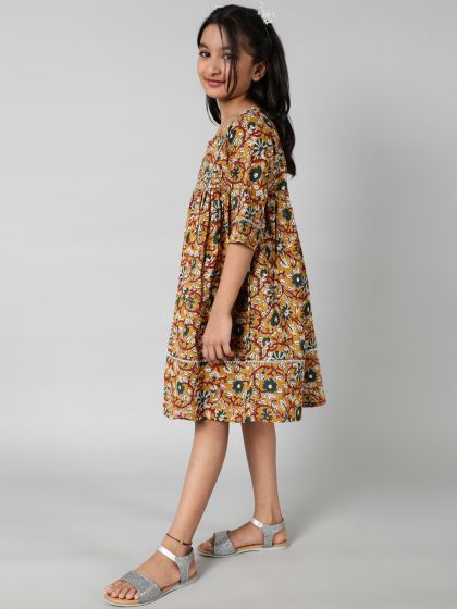 Mustard & Maroon Printed Dress