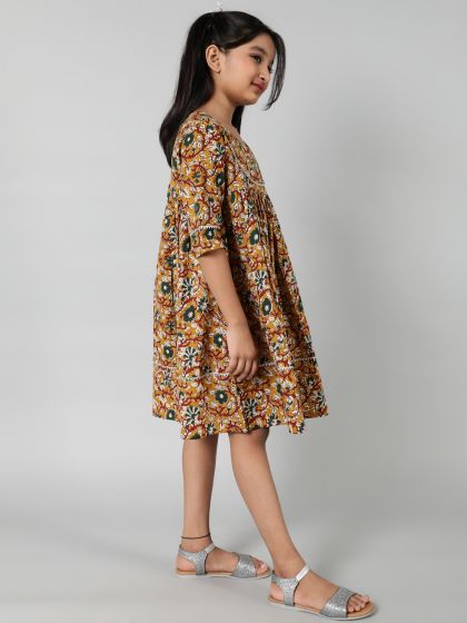 Mustard & Maroon Printed Dress