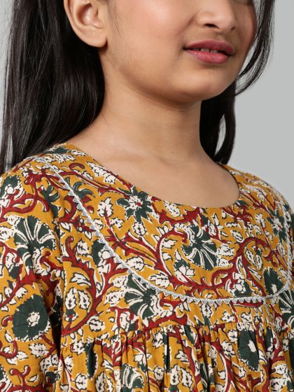 Mustard & Maroon Printed Dress