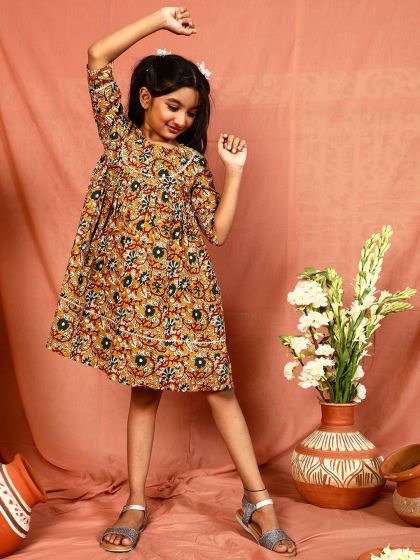 Mustard & Maroon Printed Dress