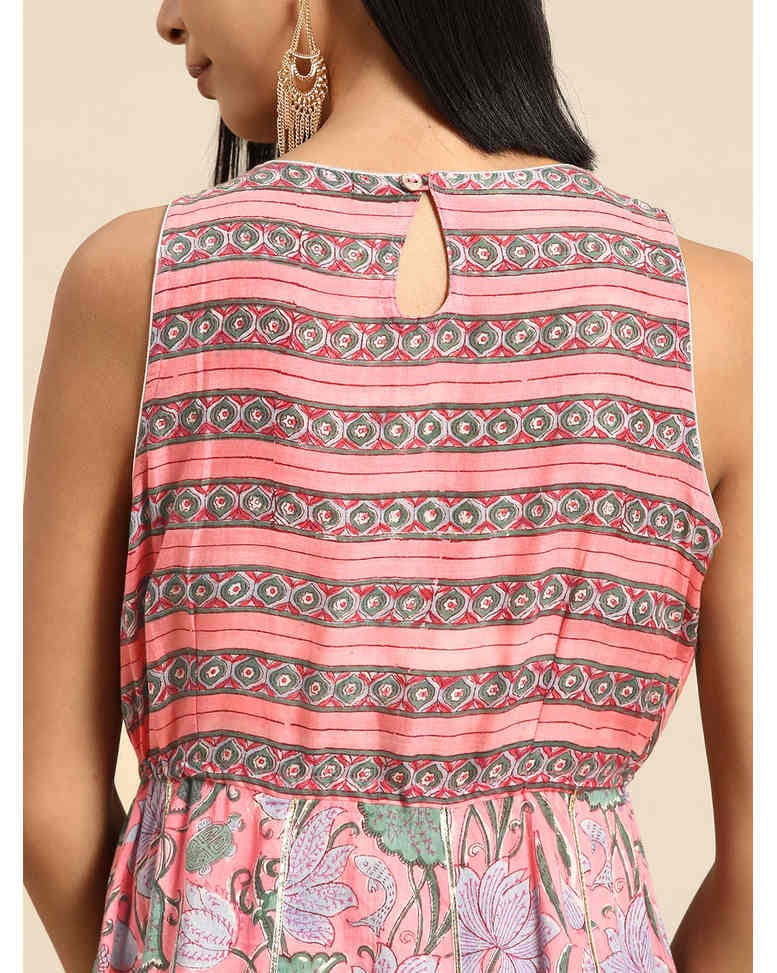 Pink Cotton Printed Fit & Flare Dress