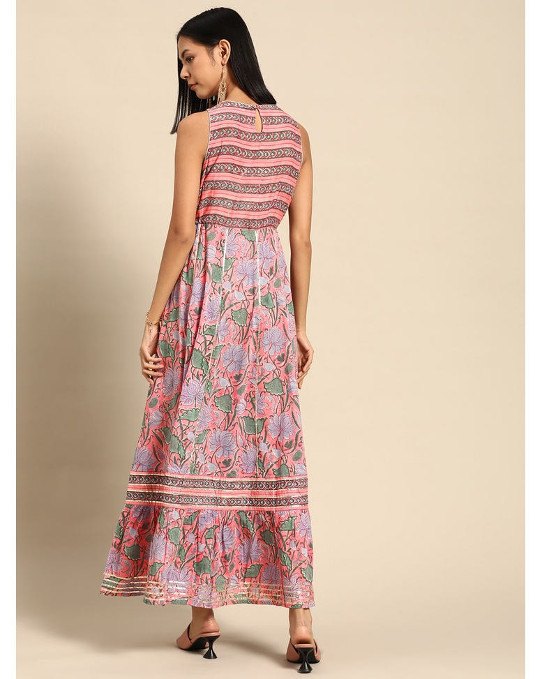 Pink Cotton Printed Fit & Flare Dress