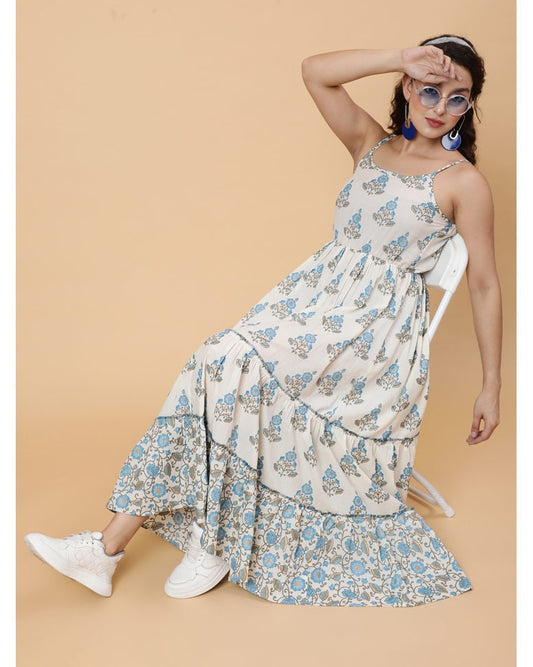 Ethnic Motifs Printed Gathered Detailed Cotton Maxi Dress