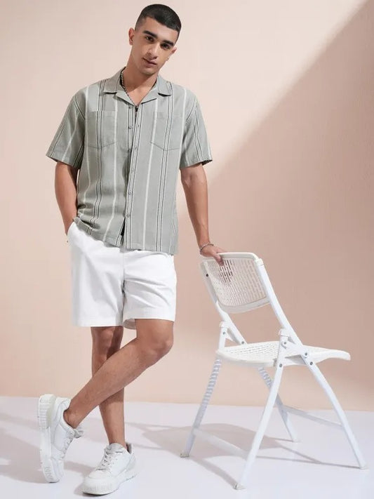 Men Grey Striped Relaxed Fit Casual Shirt