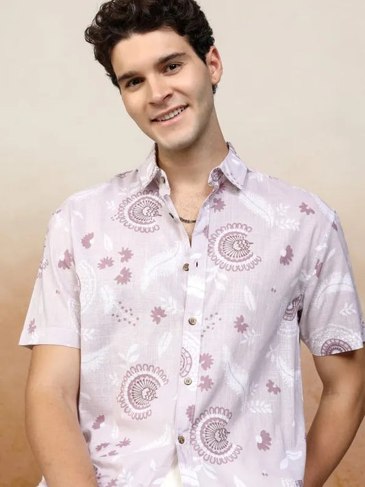 Men Pink Printed Relaxed Fit Casual Shirt