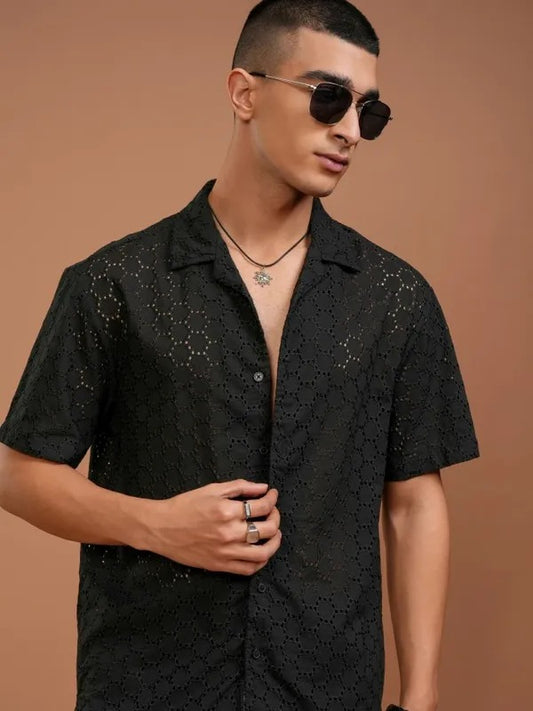 Men Black Solid Relaxed Fit Casual Shirt