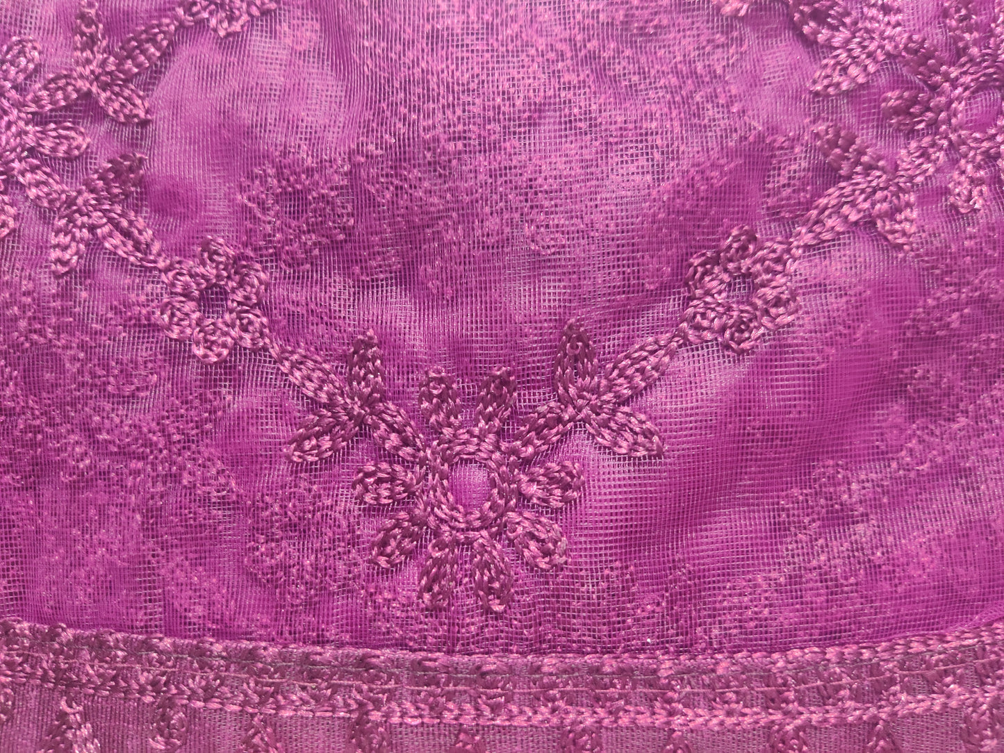 Wine Floral Embroidered Net Saree