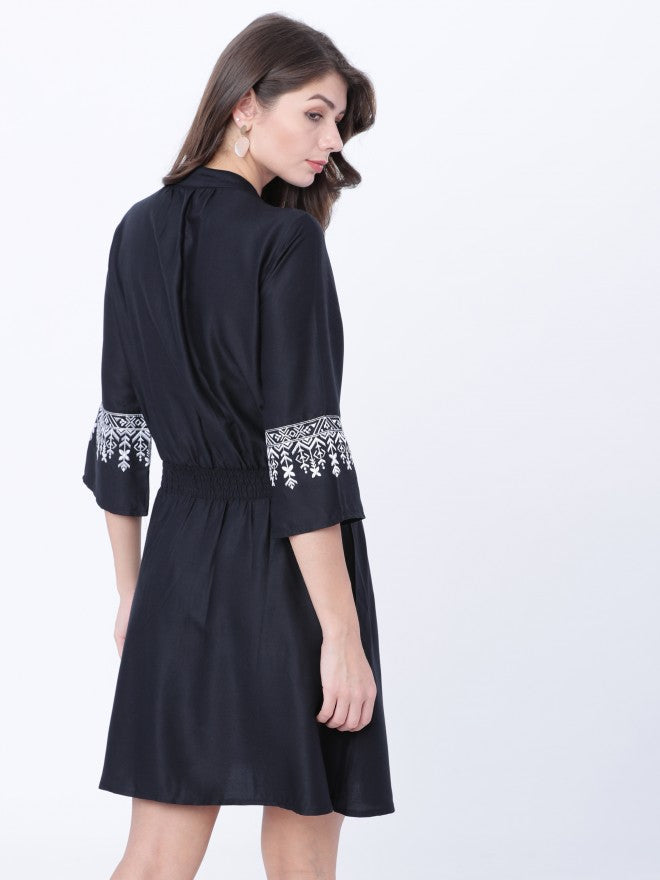 Black Embroidered Fit & Flare Dress