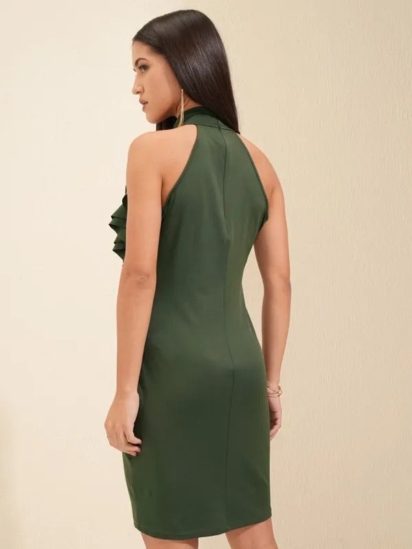 Women Olive Solid Bodycon Dress