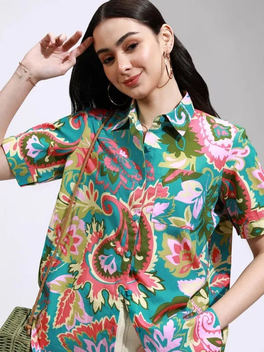 Teal Multi Casual Shirt