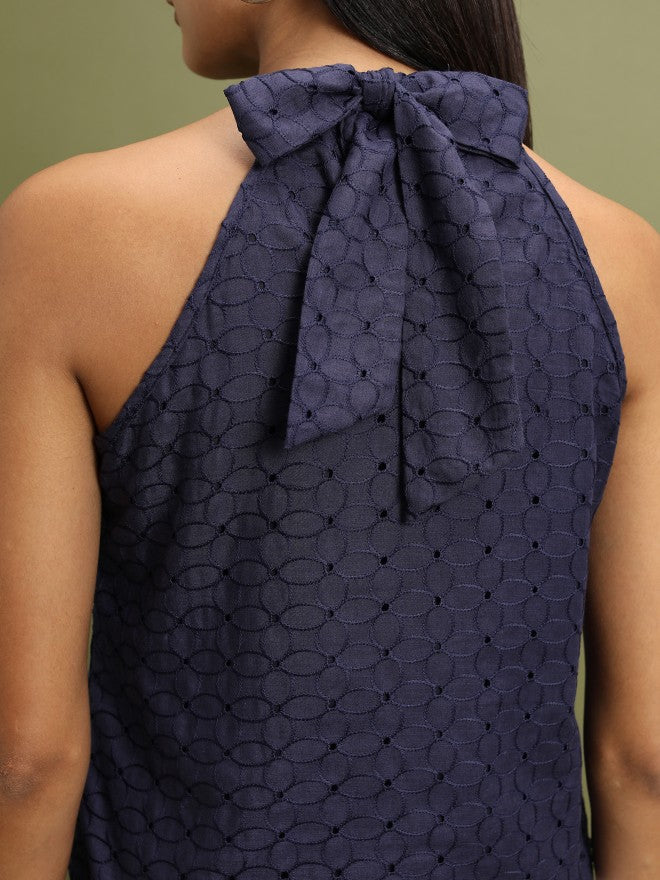 Women Navy Blue Solid Regular Top